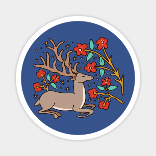 Cute Medieval Stag with Flowers illustration Design Magnet